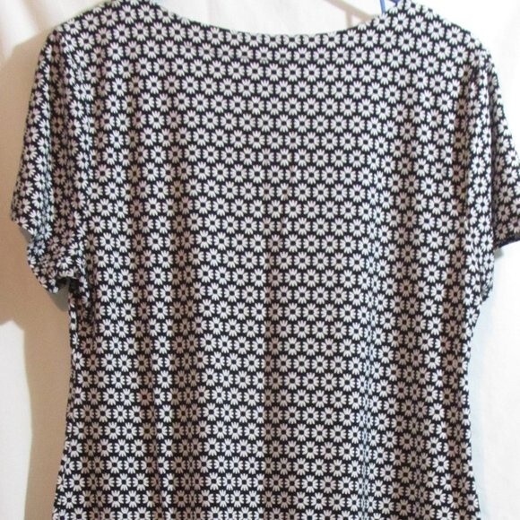 TALBOTS DRESS SIZE LARGE PETITE DITSY FLOWERS DAISIES BLACK WHITE STRETCH SUMME… - Picture 6 of 10